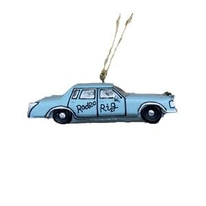Montana Lifestyles Christmas Ornament Blue Rodeo Rig Car with Bullhorns Western